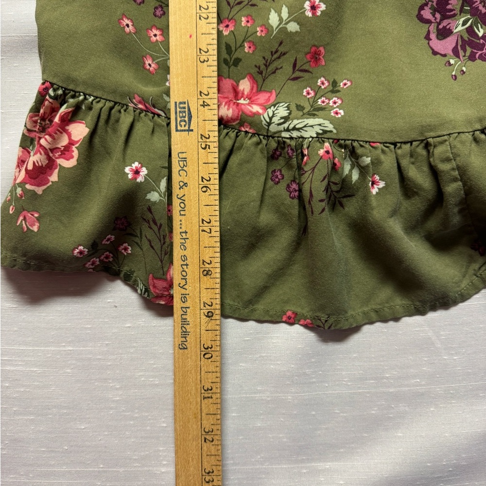 Terra & Sky Olive Green Floral Ruffle Blouse - Picture 4 of 5